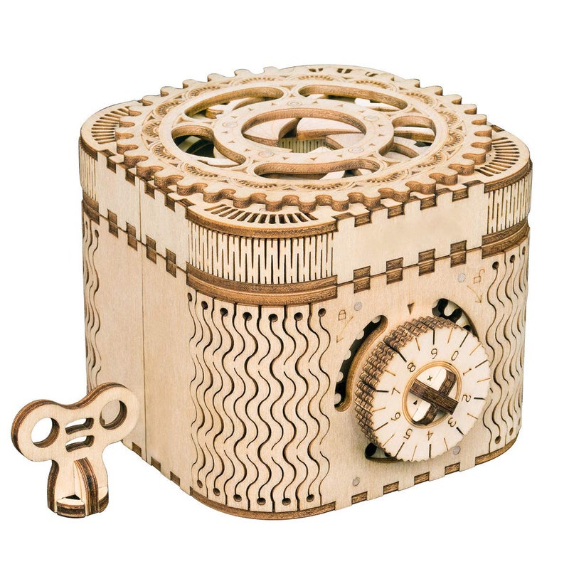 Rowood 3D Puzzles for Adults, Wooden Mechanical Gear Model Kits for Age 14+ - Treasure Box - Image 1